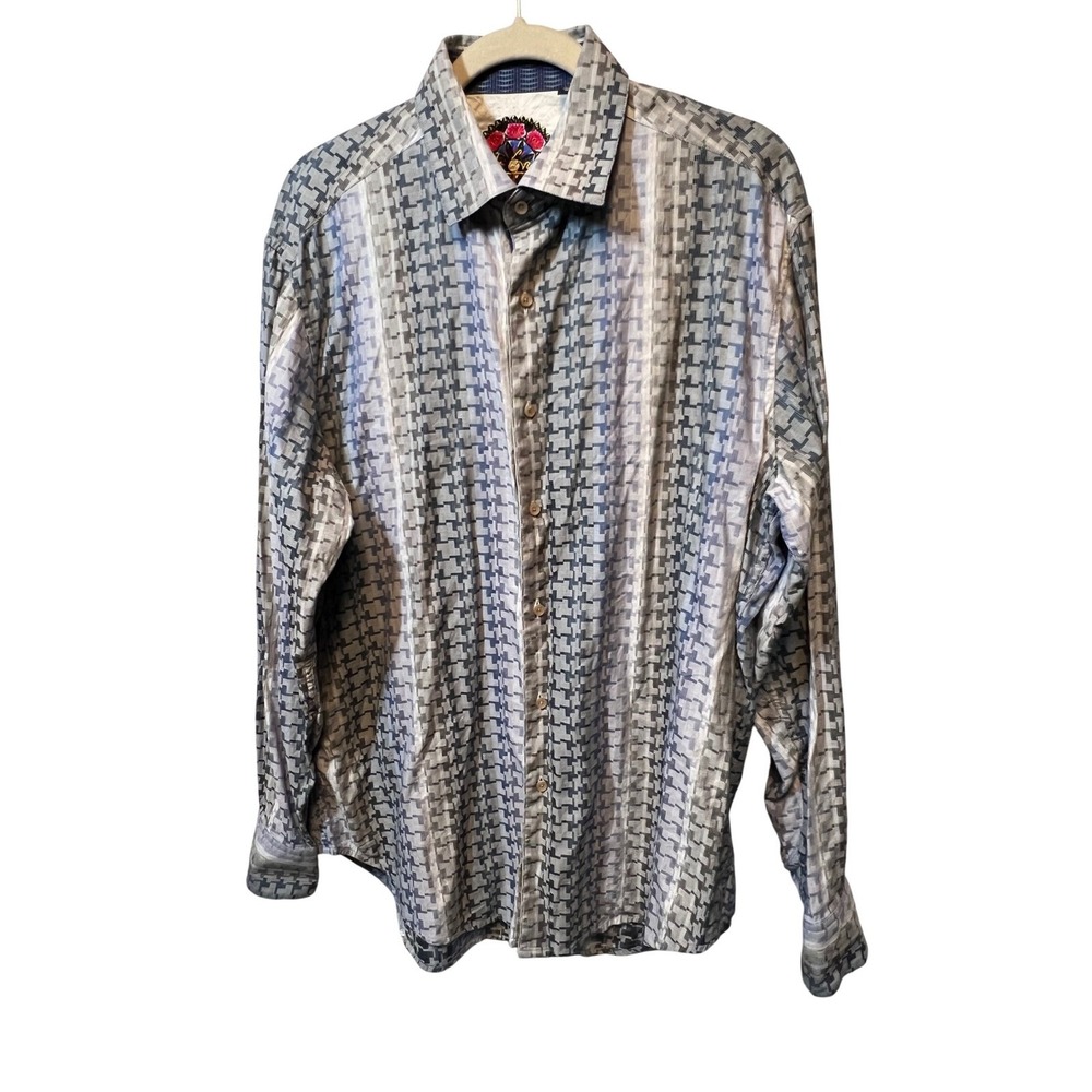 Robert Graham Shirt Mens L/G Long Sleeve Button Down Patterned Cotton Blend